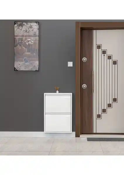 Kaser Beyaz 2'li Metal Ayakkabılık Modern ve Dayanıklı Depolama Çözümü