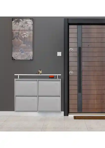 Kaser Gri 2+2 Metal Ayakkabılık: Dayanıklı ve Şık Giriş Depolama Çözümü