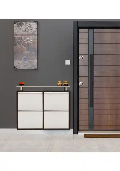 Kaser Kahve-Krem 2+2 Metal Ayakkabılık Modern ve Dayanıklı Tasarım ile Ev Dekorasyonunu Tamamlar