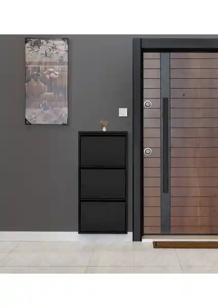 Kaser Siyah 3'lü Metal Ayakkabılık Modern ve Dayanıklı Tasarımıyla Alanınızı Düzenler