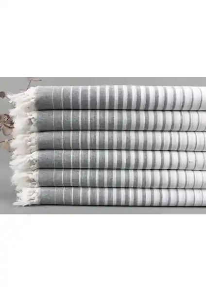 Kayra Export Beyaz ve Koyu Gri Plaj Havlusu Doğal ve Çok Yönlü Kullanım İçin Uygun