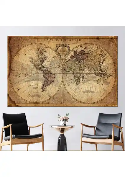 Kayra Export Vintage Dünya Haritası Kanvas Tablo 30x35 cm Ev ve Ofis Dekorasyonu