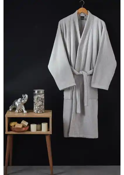 Kısayol Ev-X Büyük Beden Micro Cotton Lüks Bornoz Gri Renk Modern ve Rahat Tasarım