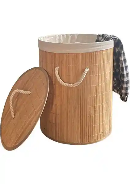 Kitchen Pembelia Hasır Yuvarlak Kirli Çamaşır Sepeti Estetik ve Fonksiyonel Çözüm