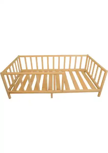 Köşk Mobilya Montessori Çatısız Yatak 60x120 Doğal Ahşap Güvenli Çocuk Yatağı