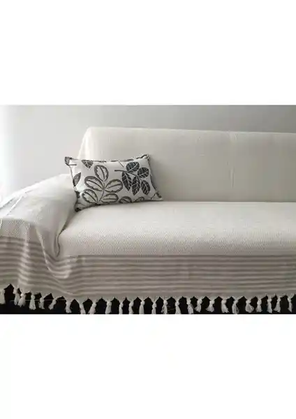 Krem Zemin Vizon Çizgili Pamuklu Koltuk Örtüsü Modern ve Dayanıklı Tasarım