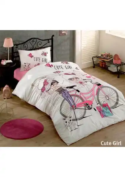 Kristal Cute Girl Tek Kişilik Genç Nevresim Takımı Yüksek Kalite ve Canlı Renkler