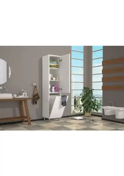 Küçük Banyolar İçin Modern ve Dayanıklı Çamaşır Sepetli Çok Amaçlı Dolap