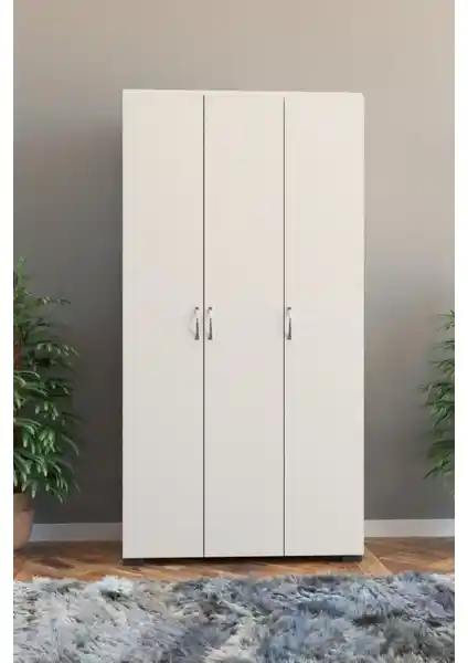 KZY Beyaz Suntalam 3 Kapaklı Aynasız Gardrop - Modern ve Fonksiyonel Depolama Çözümü