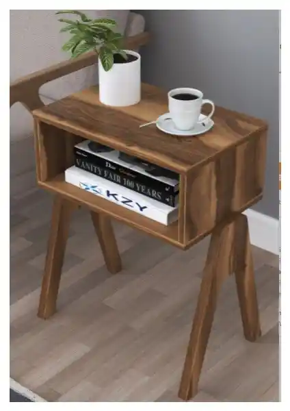 Kzy Mobilya Başucu Komidini Ceviz Renkli Dayanıklı ve Şık Tasarım