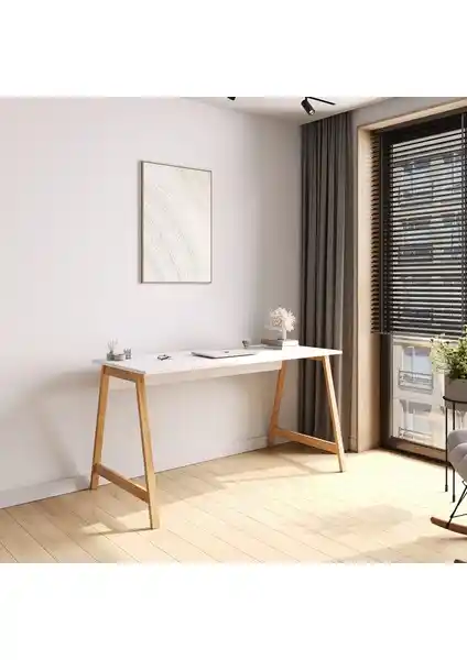 Lagomood Denge Çalışma Masası 140 cm Beyaz Meşe Modern ve Fonksiyonel Tasarım