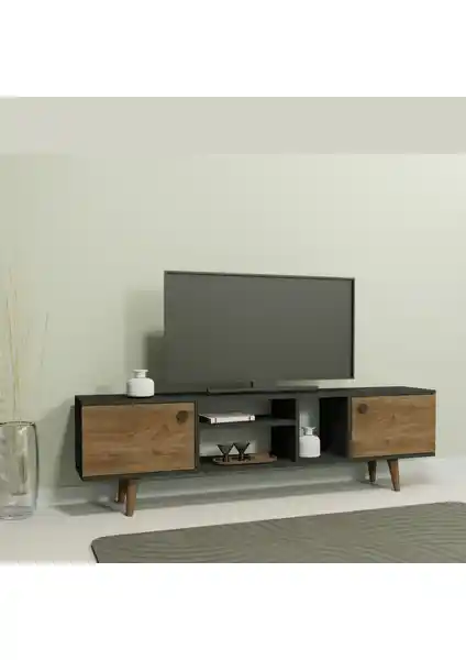 Lagomood Ewo TV Sehpası Antrasit Ceviz Modern ve Dayanıklı Tasarım Özellikleri