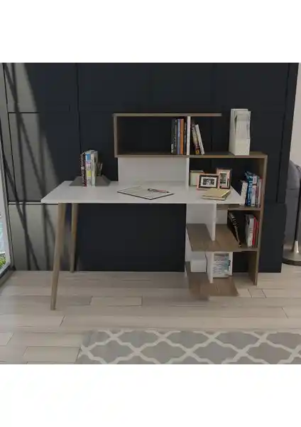 Lagomood Uzay Çalışma Masası Beyaz Ceviz ile Şık ve Fonksiyonel Çalışma Alanı