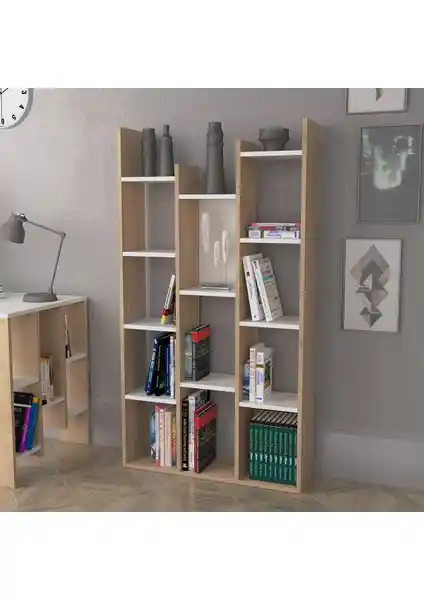 Lagomood Vito Kitaplık Beyaz Meşe - Şık ve Dayanıklı Modern Mobilya Çözümü