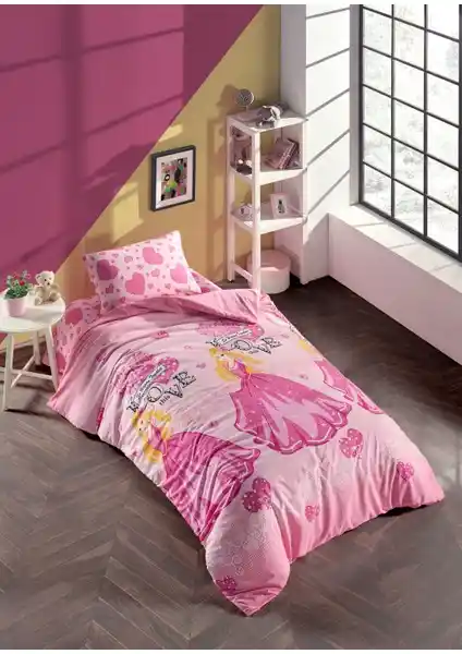 Laliva Çarşafı Lastikli Pamuk Kalpli Ranforce Tek Kişilik Kız Çocuk Nevresim Takımı