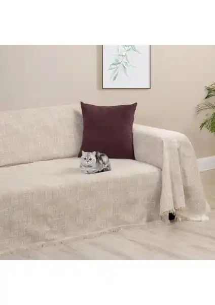 Latuda Home Purecot Premium Pamuklu Püsküllü Koltuk Örtüsü Dekorasyonda Şıklık ve Dayanıklılık