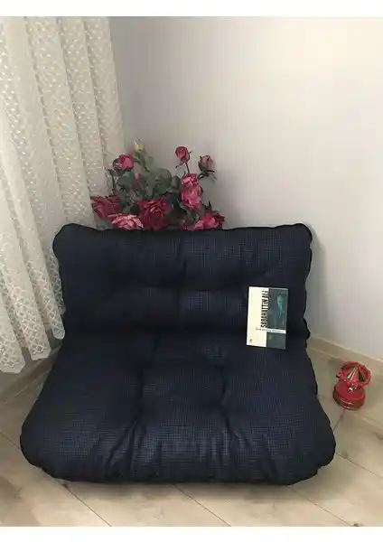 Lavinia Puf Ekose Desen Lacivert Yer Minderi İkili Takım Modern ve Şık Tasarım