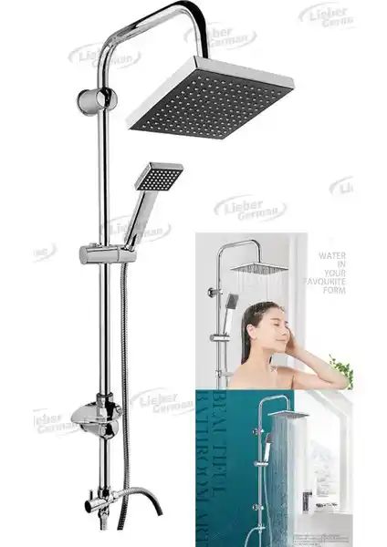 Lieber Alman Marka Paslanmaz Çelik Hijyen Filtreli Yağmurlama Tipi Kare Duş Başlığı Seti