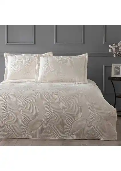 Linens Leaf Çift Kişilik Ekru Yatak Örtüsü Seti Modern ve Şık Tasarım