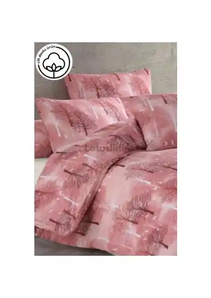 Lotusline Home Bordo Ağaç Desenli Çift Kişilik Nevresim Takımı Şıklık ve Konfor Sunar