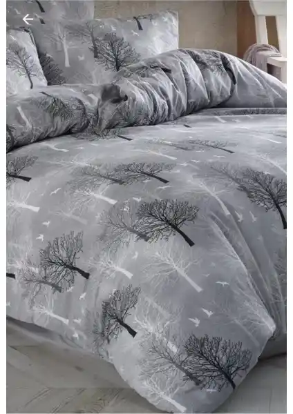 Lotusline Home Gri Ağaç Desenli Tek Kişilik Lüks Pamuklu Nevresim Takımı