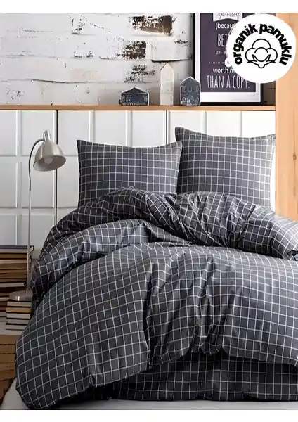 Lotusline Home Minikaro Füme Tek Kişilik Nevresim Seti Modern Şıklık ve Konfor Sunar