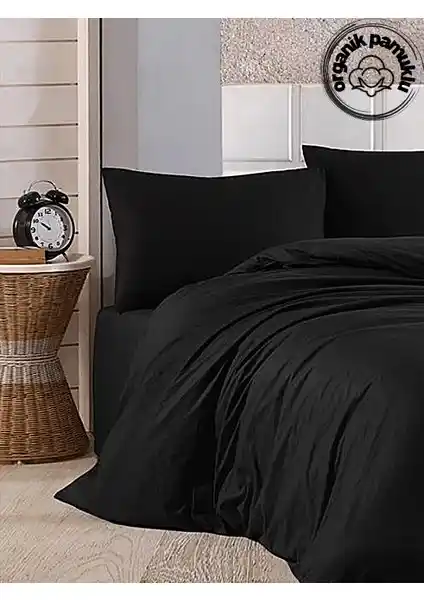 Lotusline Siyah Geometrik Desenli Ranforce Tek Kişilik Nevresim Takımı