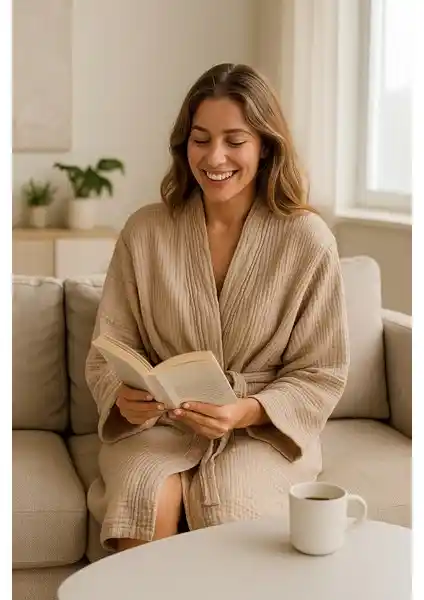 Lucy and Home Unisex Müslin Sabahlık Bornoz ve Kimono Yüksek Kalite ve Şık Tasarım