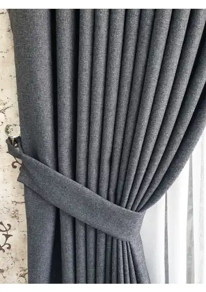 Lüks House Koyu Gri Blackout Keten Perde Modern ve Dayanıklı Tasarım Özellikleriyle
