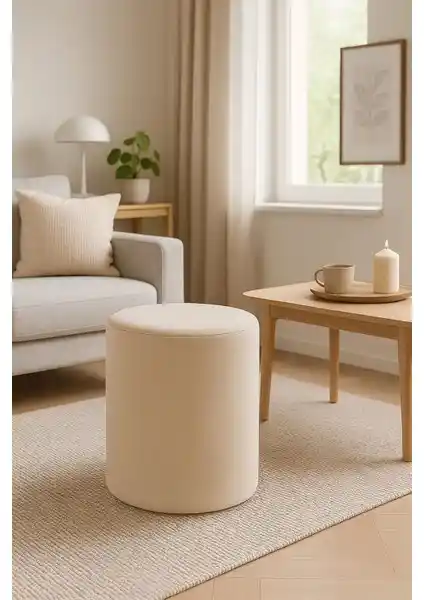 Lunova Home Bej Krem Dekoratif Baby Face Pufy ile Modern ve Şık Oturma Alanları Yaratın