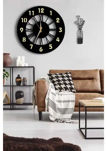 Lupokraft Dekoratif Aynalı Duvar Saati ve Vazo Tablo Modern Tasarım ve Şıklık