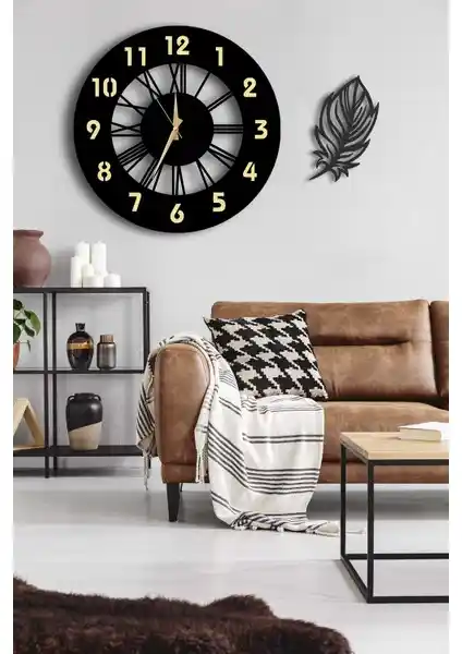 Lupokraft Dekoratif Aynalı Duvar Saati ve Yapraklı Tablo Modern ve Şık Tasarım