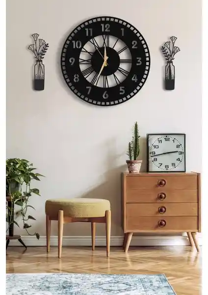 Lupokraft Dekoratif Duvar Saati ve Vazo Tablo ile Modern ve Şık İç Mekan Dekorasyonu