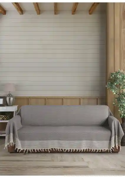 Lux Touch Sütlü Kahve Organik Pamuk Koltuk ve Divan Örtüsü 180x300 cm