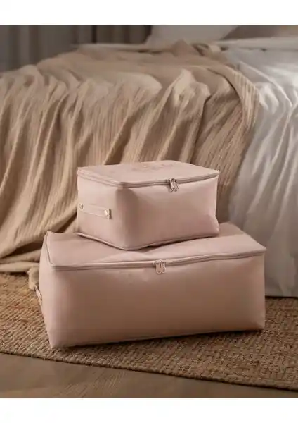 Madame Coco Çiçek Desen Baskılı 2'li Hurç Seti Pudra Renkli Ev Düzeni ve Dekorasyonu İçin