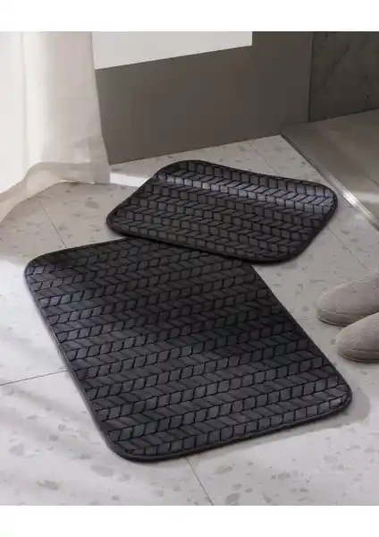 Madame Coco Norris Antrasit Banyo Paspası 50x80 ve 40x50 cm Seti Türkiye Üretimi