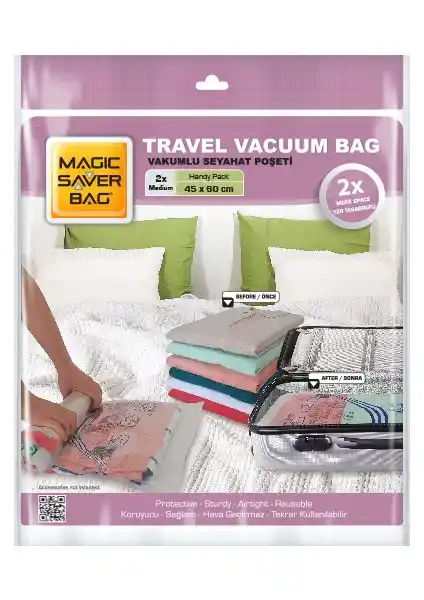 Magic Saver Bag 2'li Seyahat Vakumlu Poşet Seti ile Alan Tasarrufu Sağlayan Çözüm