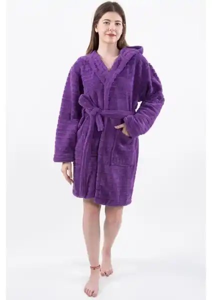 MaisonArt Comfy Kapşonlu Wellsoft Peluş Bornoz Sabahlık Yumuşak ve Sıcak Tutucu Tasarım