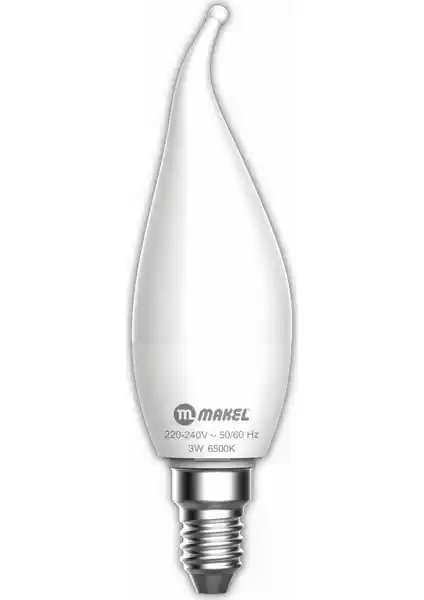 Makel 3W Kıvrık Mum Buji Tipi LED Ampul 6500K E14 Beyaz Işık Modern Tasarım
