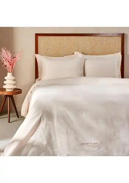 Marie Claire Ceneva Keten Nevresim Takımı Pudra Renk Yatak Odası Dekorasyonu İçin