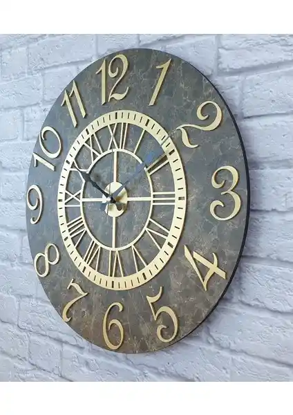 Markakanvas Mermer Desenli Altın Rakamlı Duvar Saati Şık ve Fonksiyonel Tasarım Özellikleri