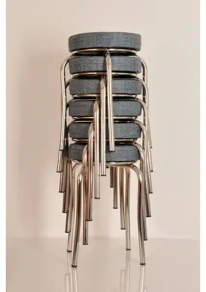 Mavi Kumaş ve Nikelajlı Demir Tabureler: Modern ve Dayanıklı İç Mekan Oturma Ürünleri