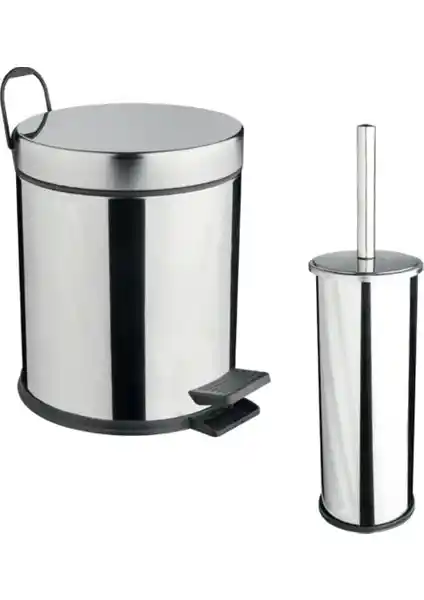 MaxiFlow 2'li Tuvalet Çöp Kovası ve Fırça Seti Krom Modern Tasarım