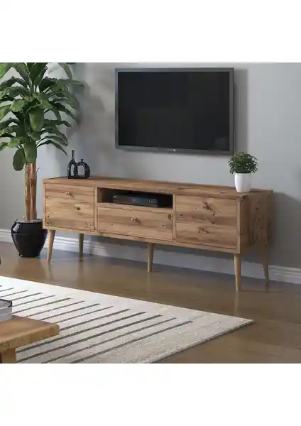 Mbes Mobilya Beyza Ahşap Ayaklı 140 cm Atlantik Çam TV Sehbası Detaylı İnceleme