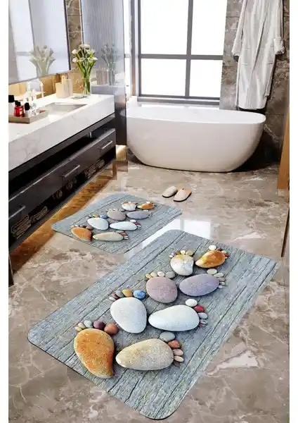 Mekta Home Taş Ayak Izi 2'li Banyo Paspas Takımı Sağlık ve Şıklık Bir Arada