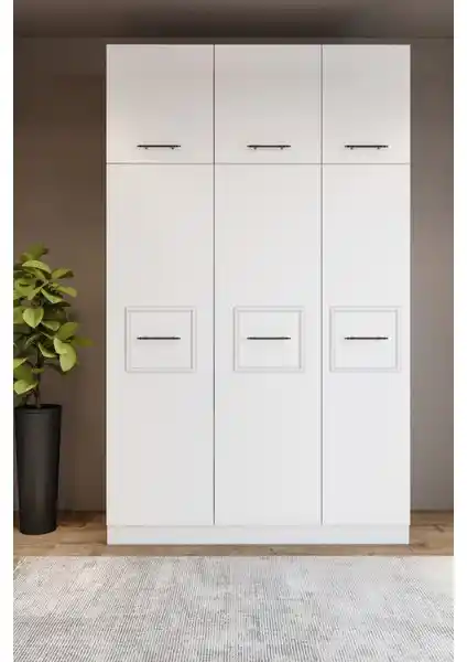 Merlin Mobilya Zarif 6 Kapaklı 10 Raflı Beyaz Yüklük Dolabı Modern ve Şık Depolama Çözümü