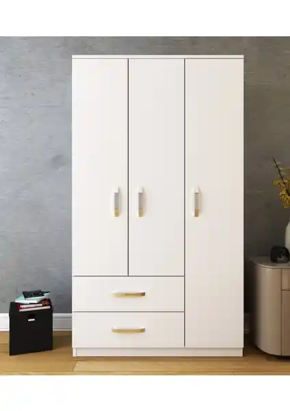 Metalia 3 Kapaklı 2 Çekmeceli Beyaz Gardırop: Modern ve Dayanıklı Depolama Çözümü