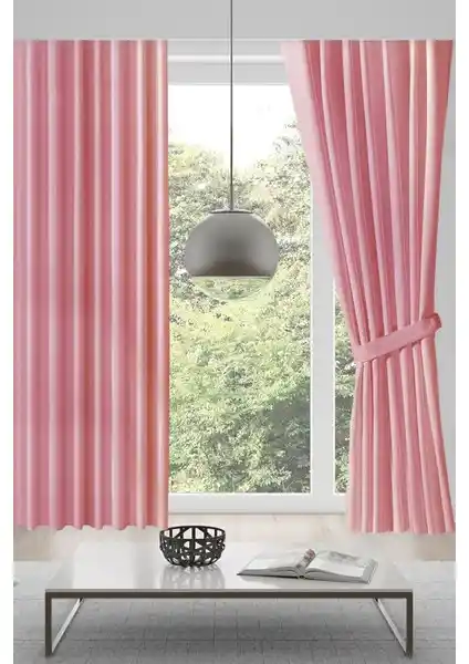 Meva Home Kadife Fon Perde Açık Pembe 1/2 Seyrek Pileli Şıklık ve Fonksiyonellik Bir Arada