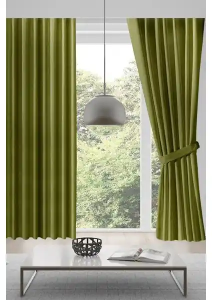 Meva Home Kadife Fon Perde Fıstık Yeşili Modern ve Dayanıklı Pencere Dekorasyonu İçin