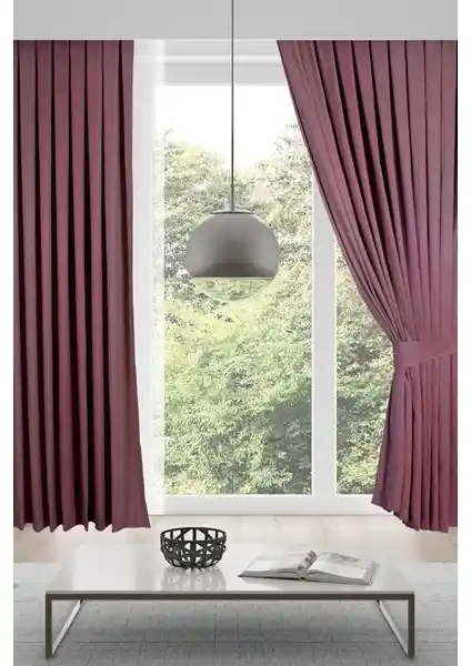 Meva Home Kadife Fon Perde Koyu Pembe 1/2 Seyrek Pileli Modern ve Şık Tasarım